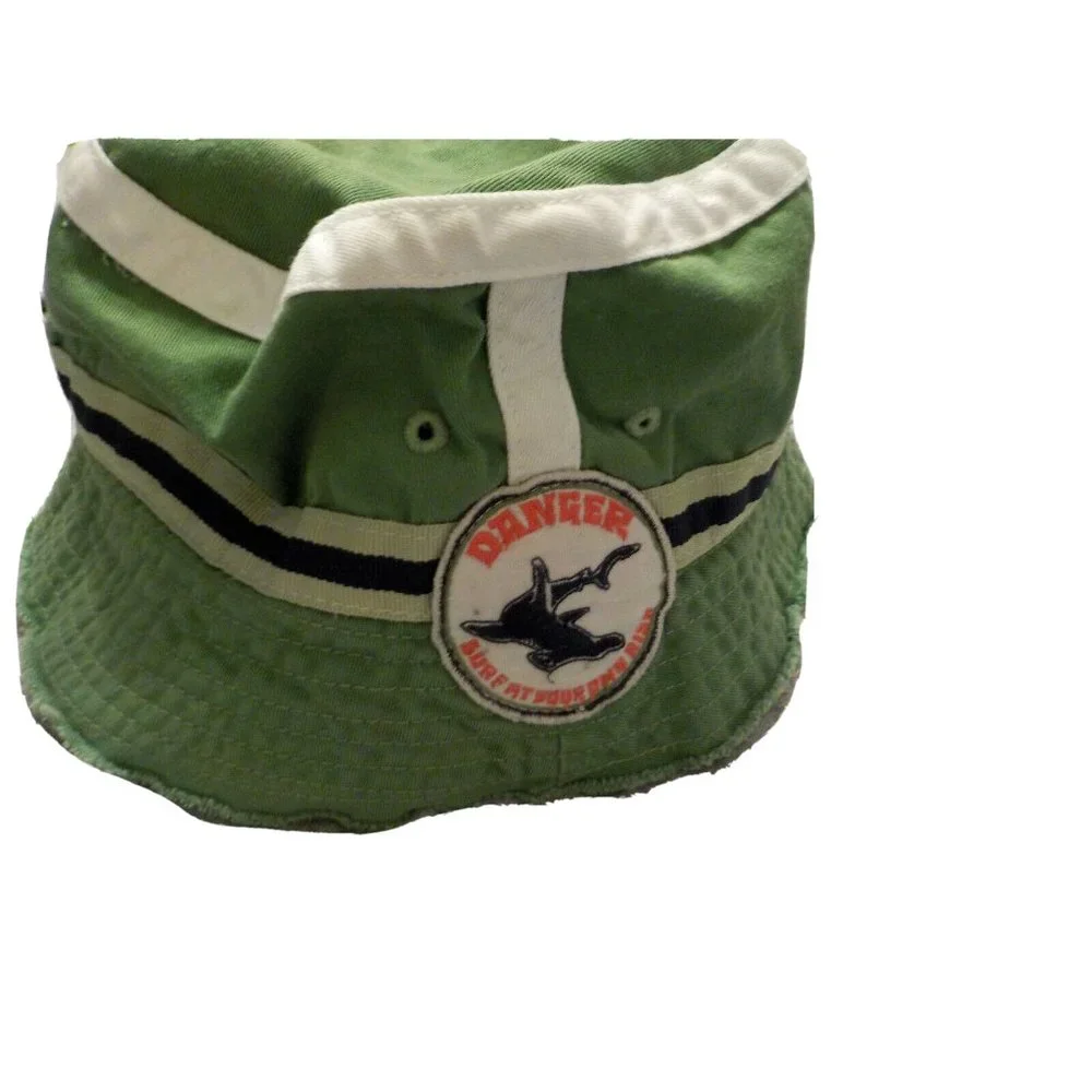 The Children's Place Sun Bucket Hat Raw Edges Surfer Shark Beach Green